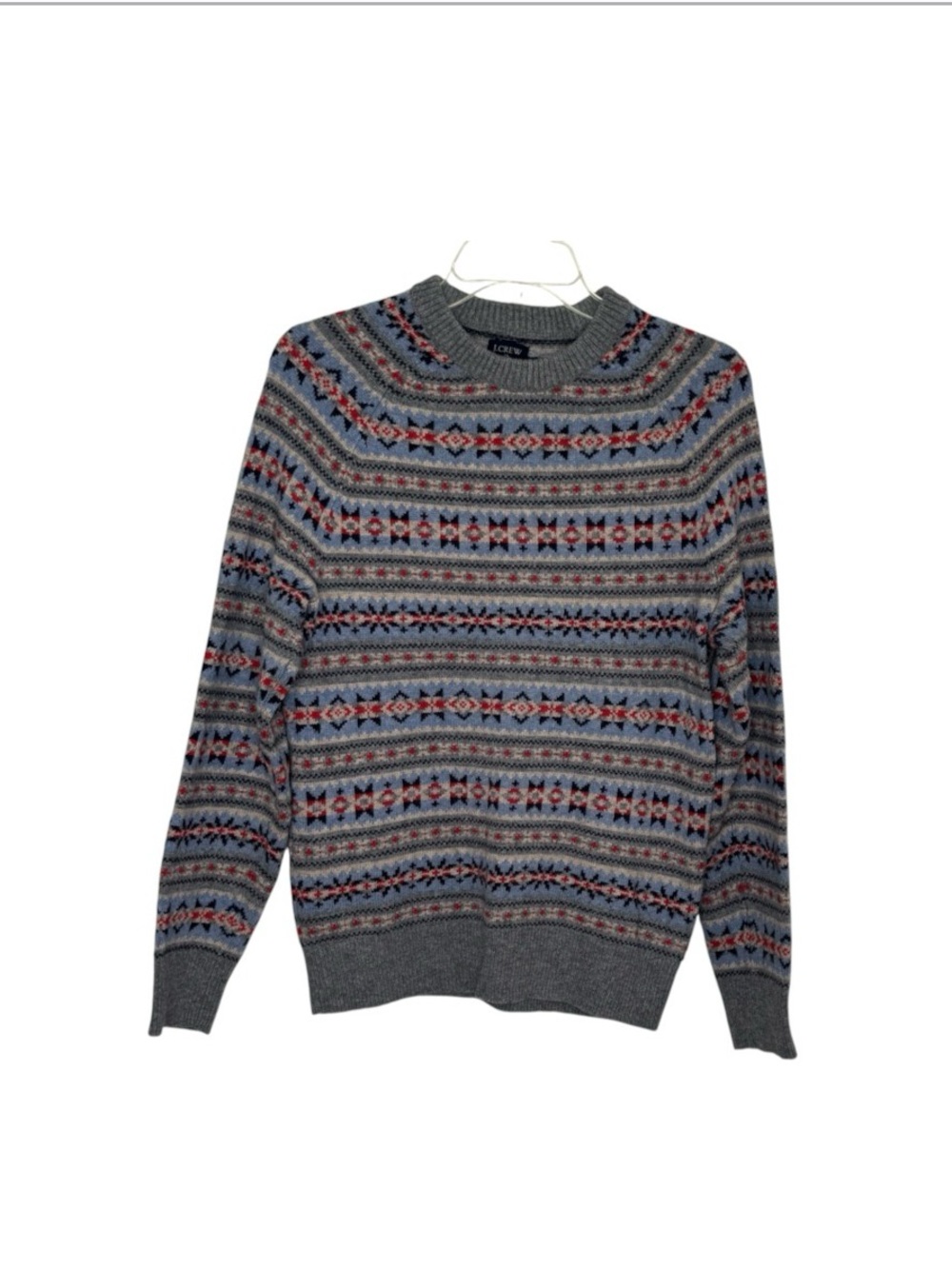 J Crew Fair Isle Lambswool Blend Gray Multi-Color Men's Sweater Size XS